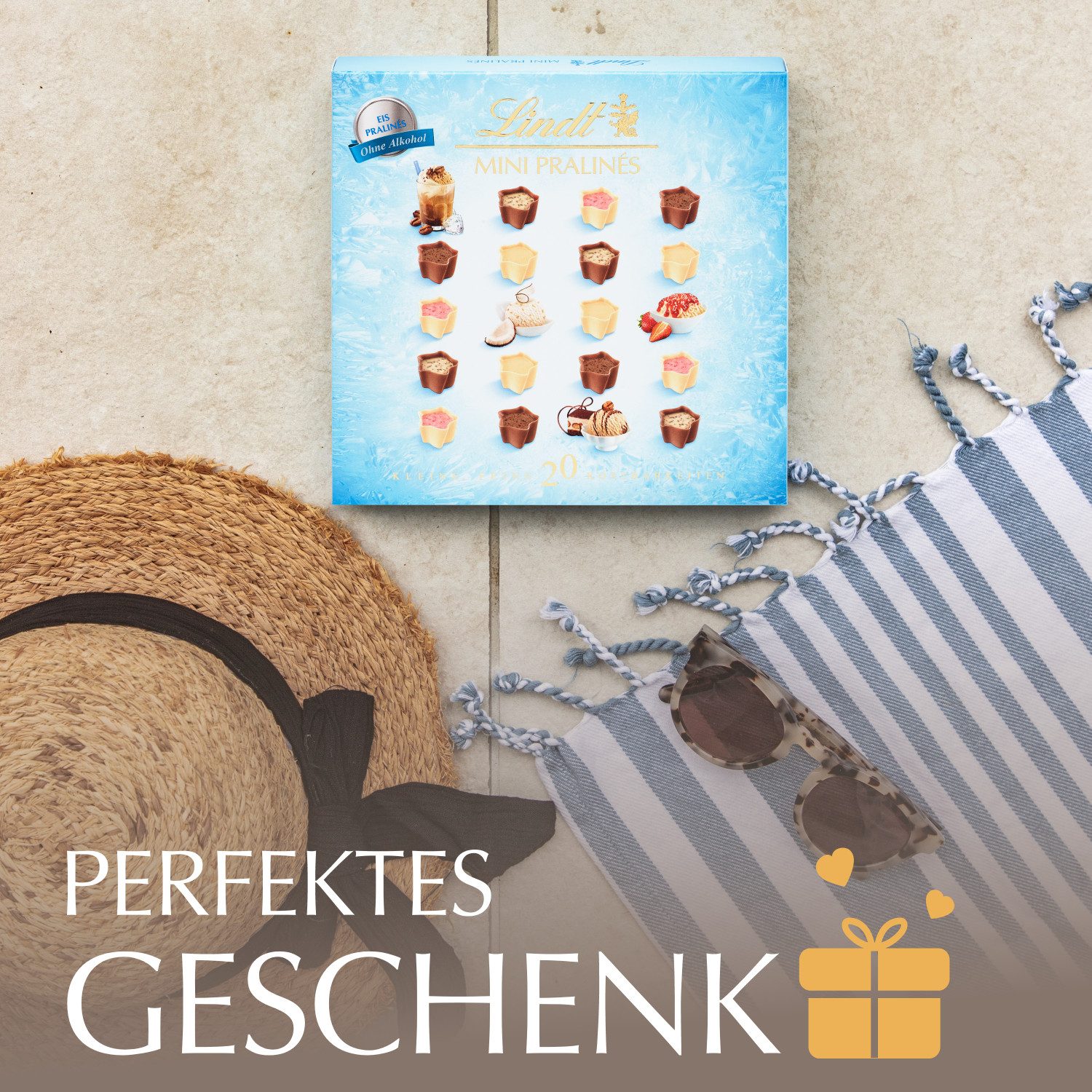 LINDT Schokolade Mini Eis Pralinés Schachtel Sommer Schokolade Pralinen Geschenk, 1 x 90 g, 1 St.