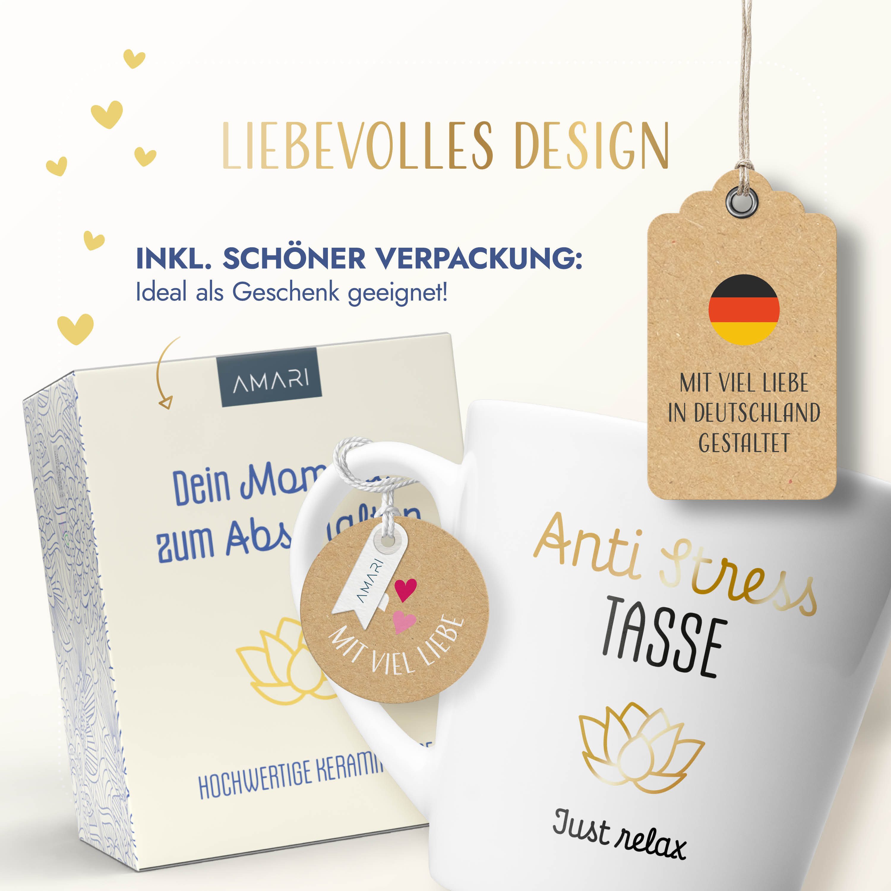 Amari Tasse Anti-Stress Spruch Gold, Geschenkidee Kollegin Kollege Chef Nr.23, Kaffeetasse Teetasse Bürotasse 330 ml Geschenkbox Geburtstag – Bild 4 von 5