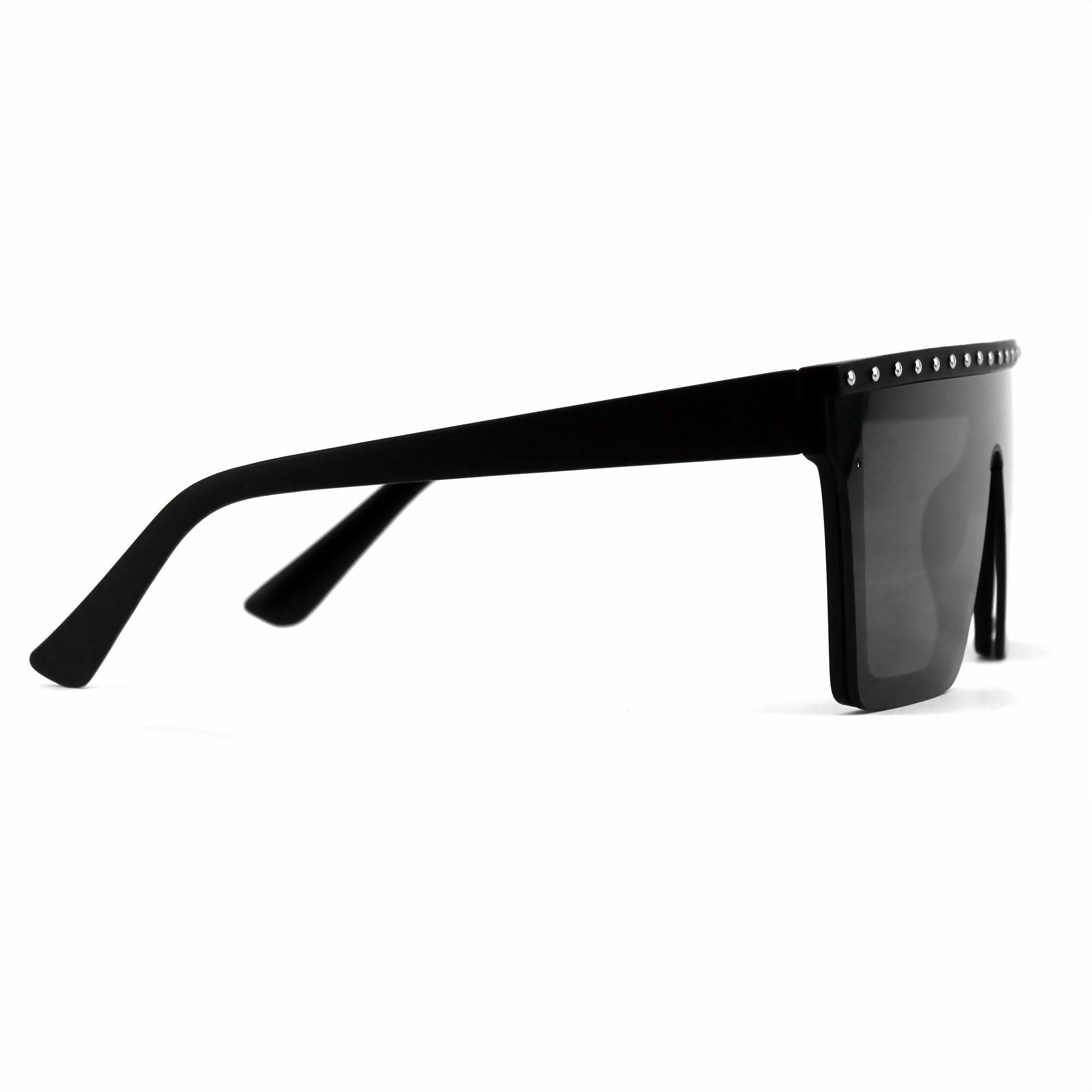 Vaccari-design Sonnenbrille (Damen Festival Techno Brille mit Hardcase) Raver Festival Brille Große Gläser Flattop mit Nieten