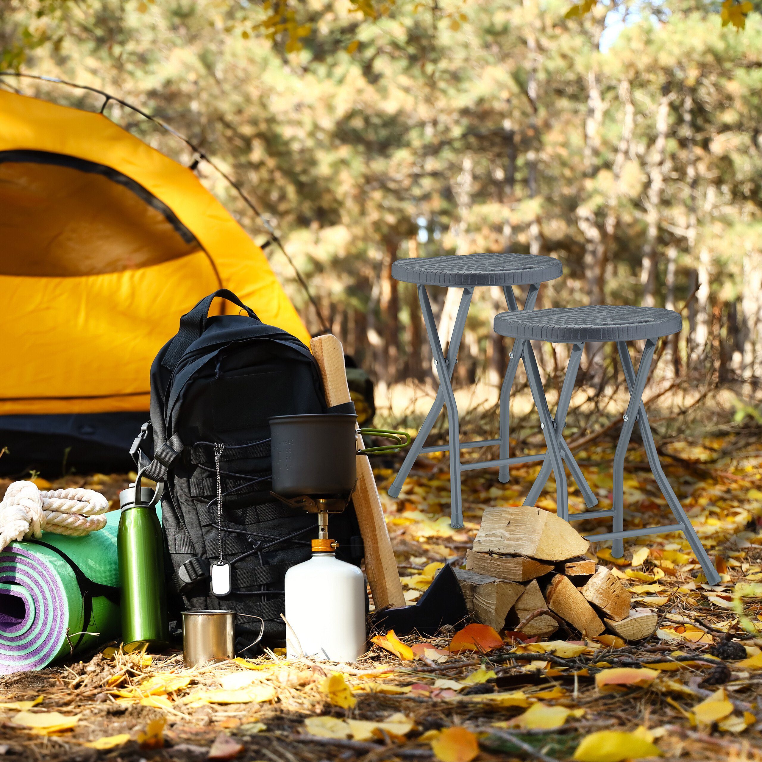relaxdays Hocker Rattan Klapphocker 2er Set