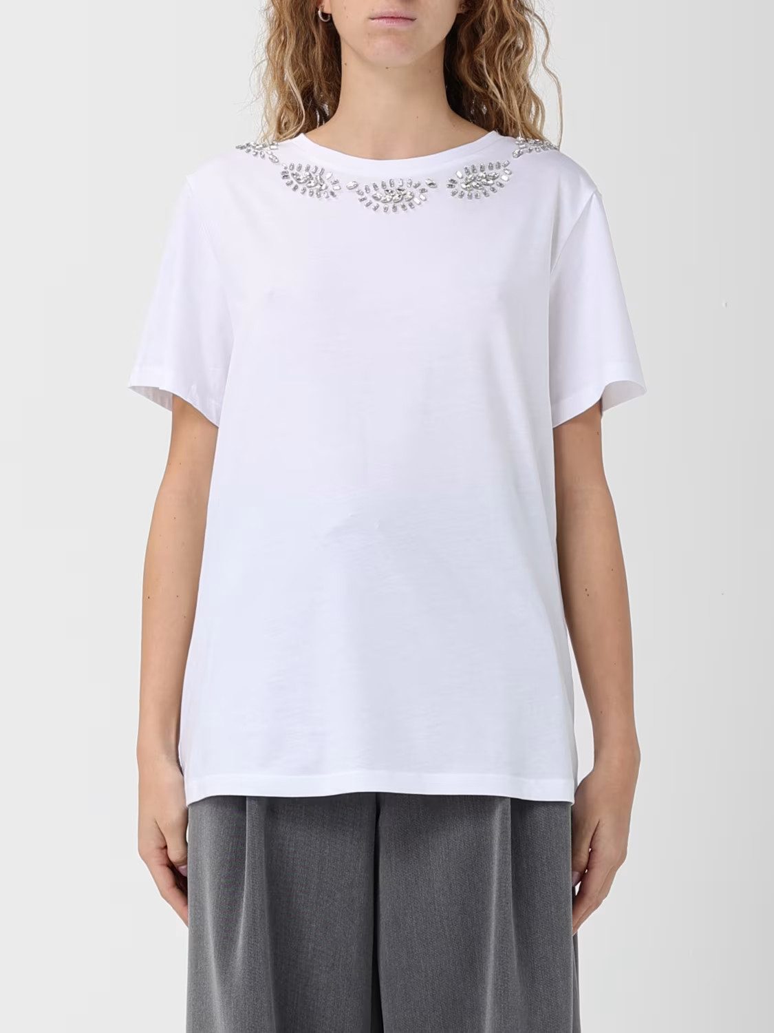 Liu Jo Kurzarmshirt ? Damen T-Shirt mit Strass ? Glamour Shirt aus Baumwolle ? Rundhals Ku