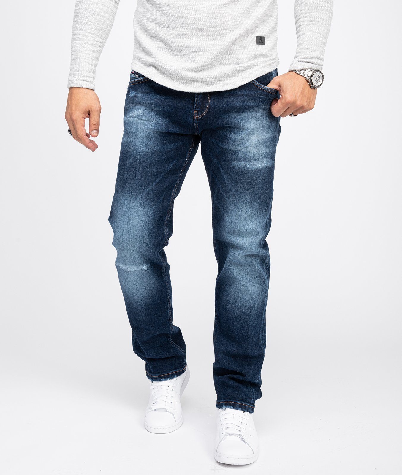 Regular-fit-Jeans Herren Jeans Stonewashed Denim RC-3103