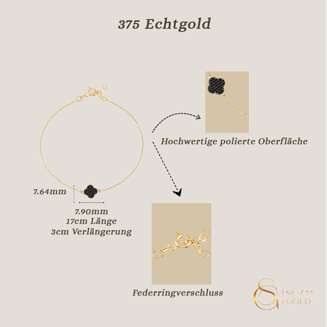 Suzan Gold Charm-Armband Noirleaf Fine – 375er Echtgoldarmband mit schwarze günstig online kaufen