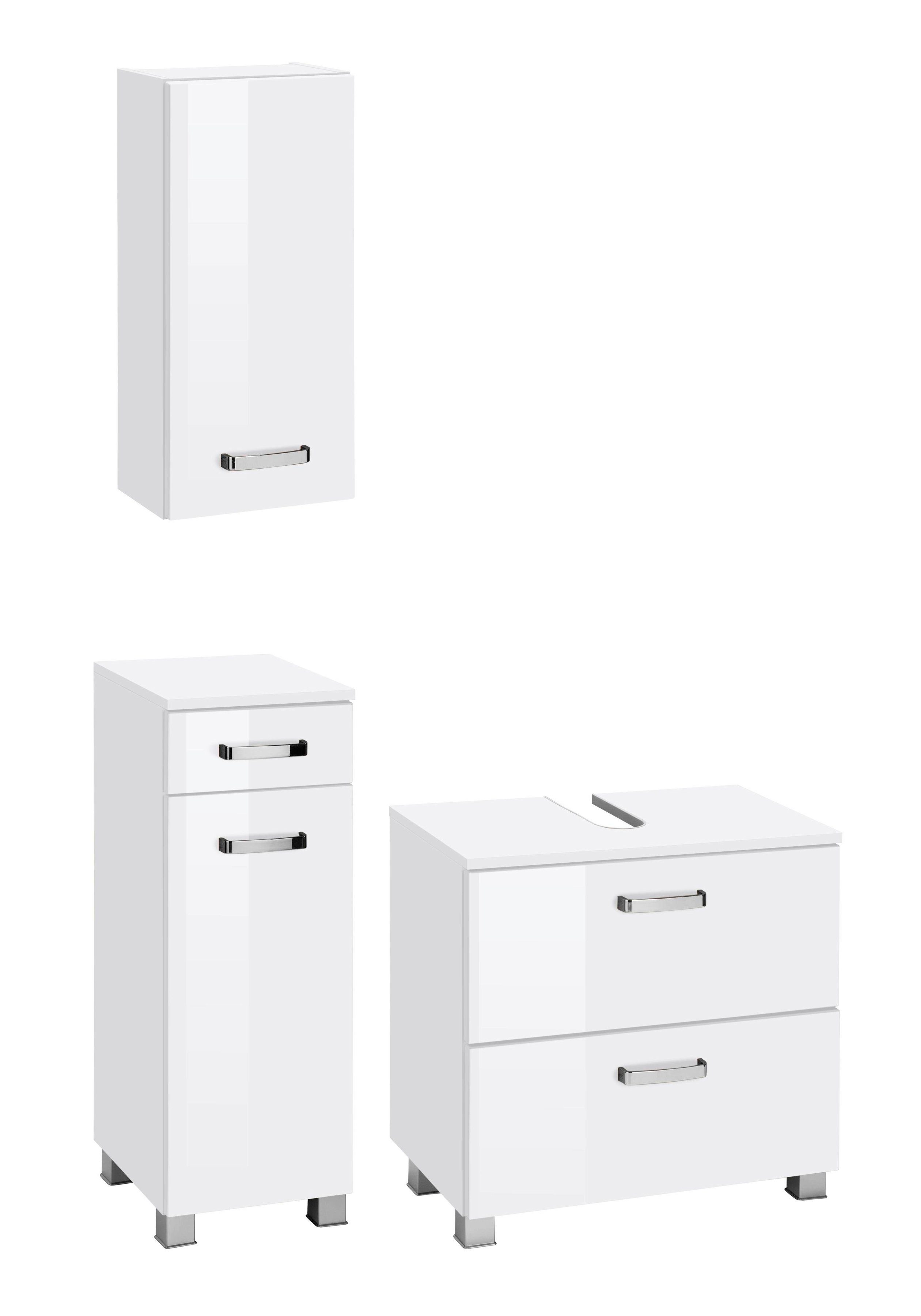 welltime Badmöbel-Set Ravenna, (3-St), Hängeschrank, Unterschrank, Waschbeckenunterbeckenschrank