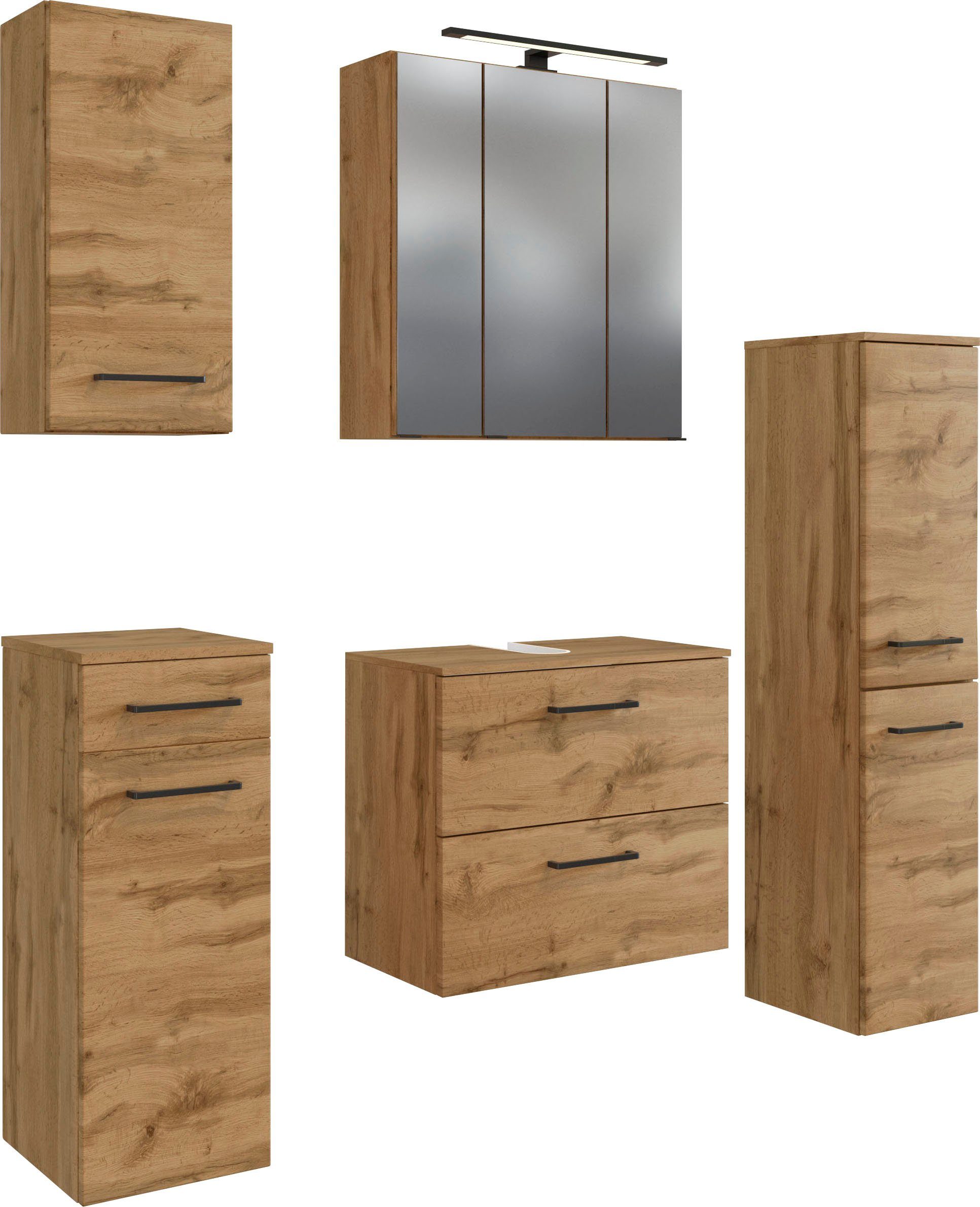 welltime Badmöbel-Set Chicago, (5-St., Spiegelschrank, Unterbeckenschrank, Hängeschrank, Unterschrank etc)