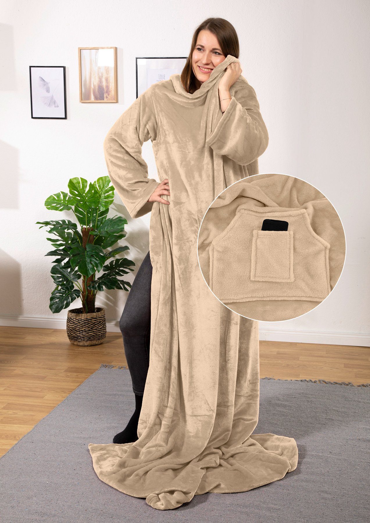 Wohndecke tragbare Ganzkörperdecke Kuscheldecke Ärmeldecke, heimtexland, flauschige Ärmel Decke I Soft Flanell I Geschenk Wohlfühlen – Bild 2 von 5