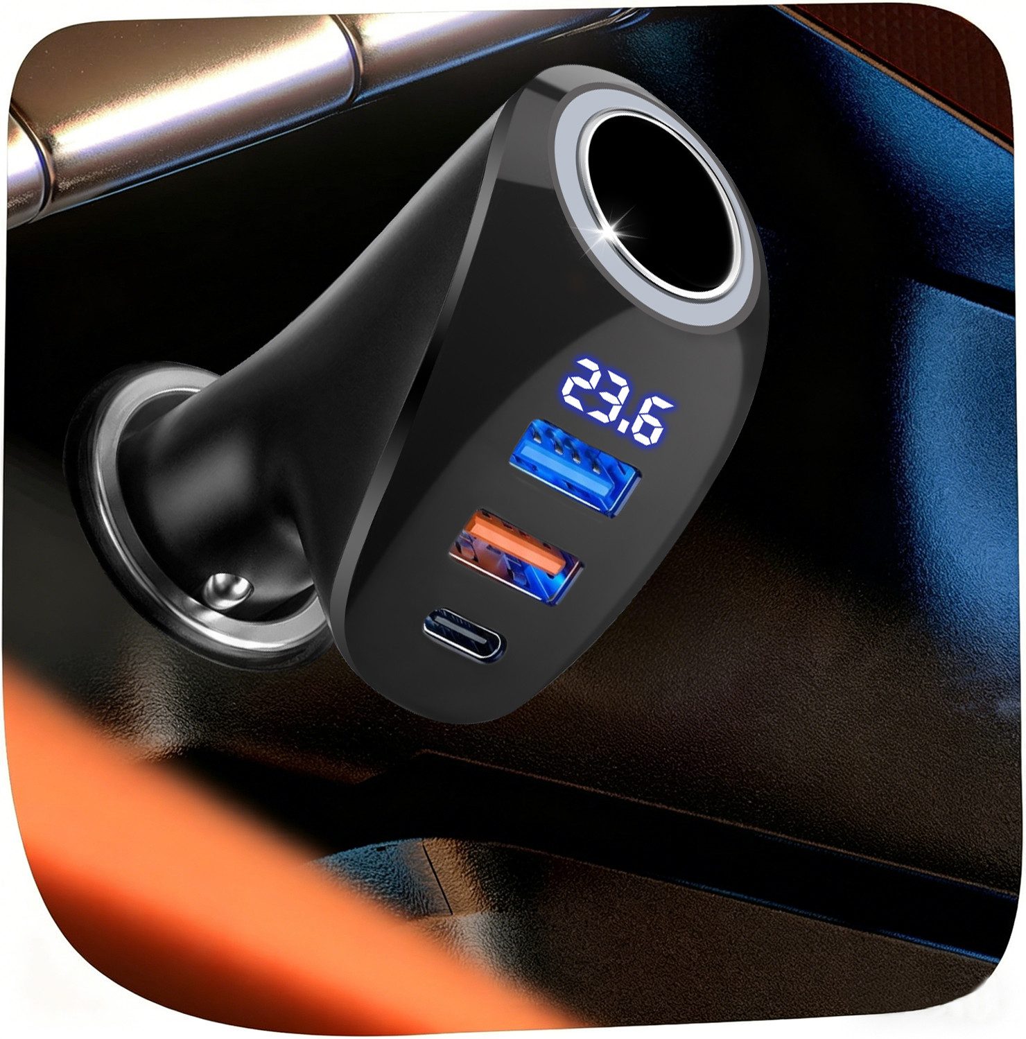 FOSMET Zigarettenanzünder-Verteiler 70W Zigarettenanzünder,4in1 Einziehbares Auto USB C Ladegerät Adapter (USB C Schnellladegerät,Spannungsanzeige,Auto Feuerzeug Ladegerät, 80W Zigarettenanzünder – Für Dashcams, Kühlbox & GPS-Geräte), Echtzeit-Voltmeter –