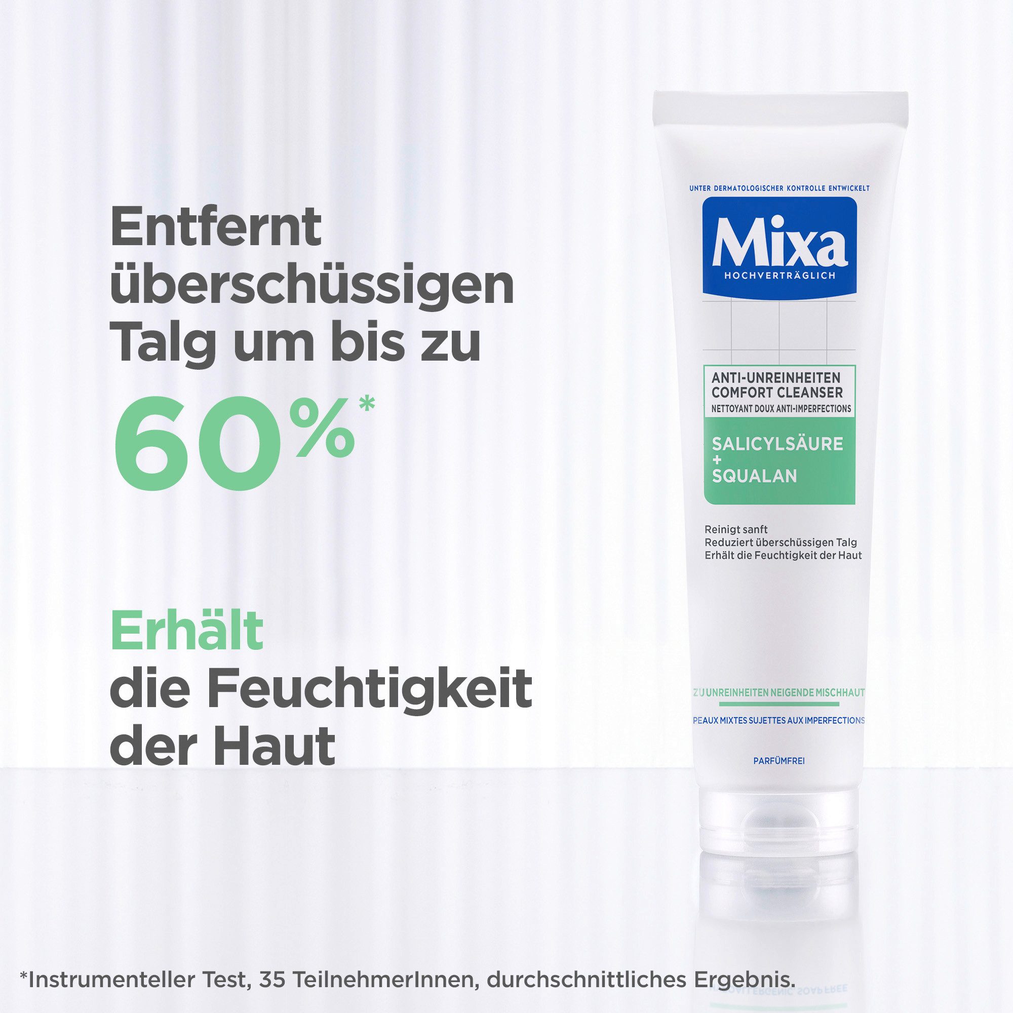 Mixa Gesichtsreinigungsgel MIXA ANTI-UNREINHEITEN COMFORT CLEANSER, entfernt überschüssigen Talg, sanfte Reinigung