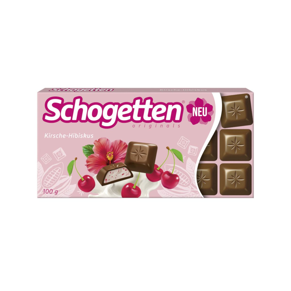 Schogetten Schokolade, Trumpf Schogetten Kirsche Hibiskus Milchschokolade Packung 100g