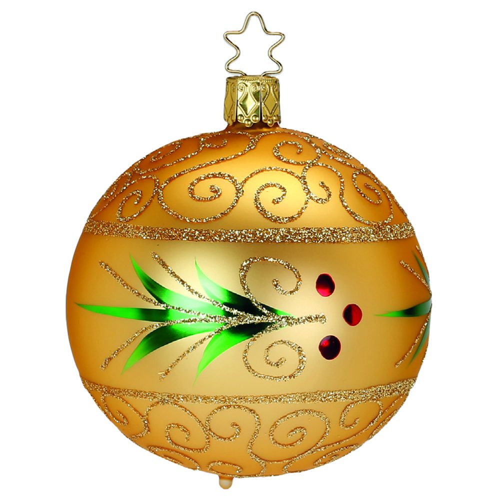 INGE-GLAS® Weihnachtsbaumkugel Evergreen, inkagold Ø8cm (1 St), mundgeblasen, handbemalt