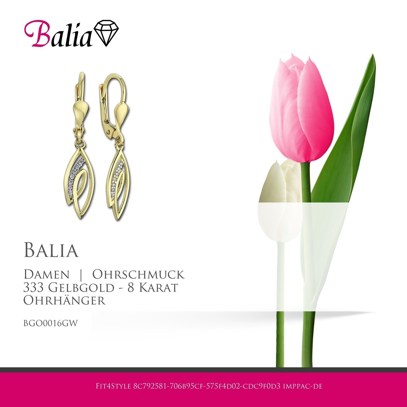 Blätter Balia Balia Ohrhänger 8 (Ohrhänger), Ohrhänger 333 Ohrhänger Damen aus Länge Damen Karat, 3cm Paar ca. Gelbgold Gelbgold 8K -