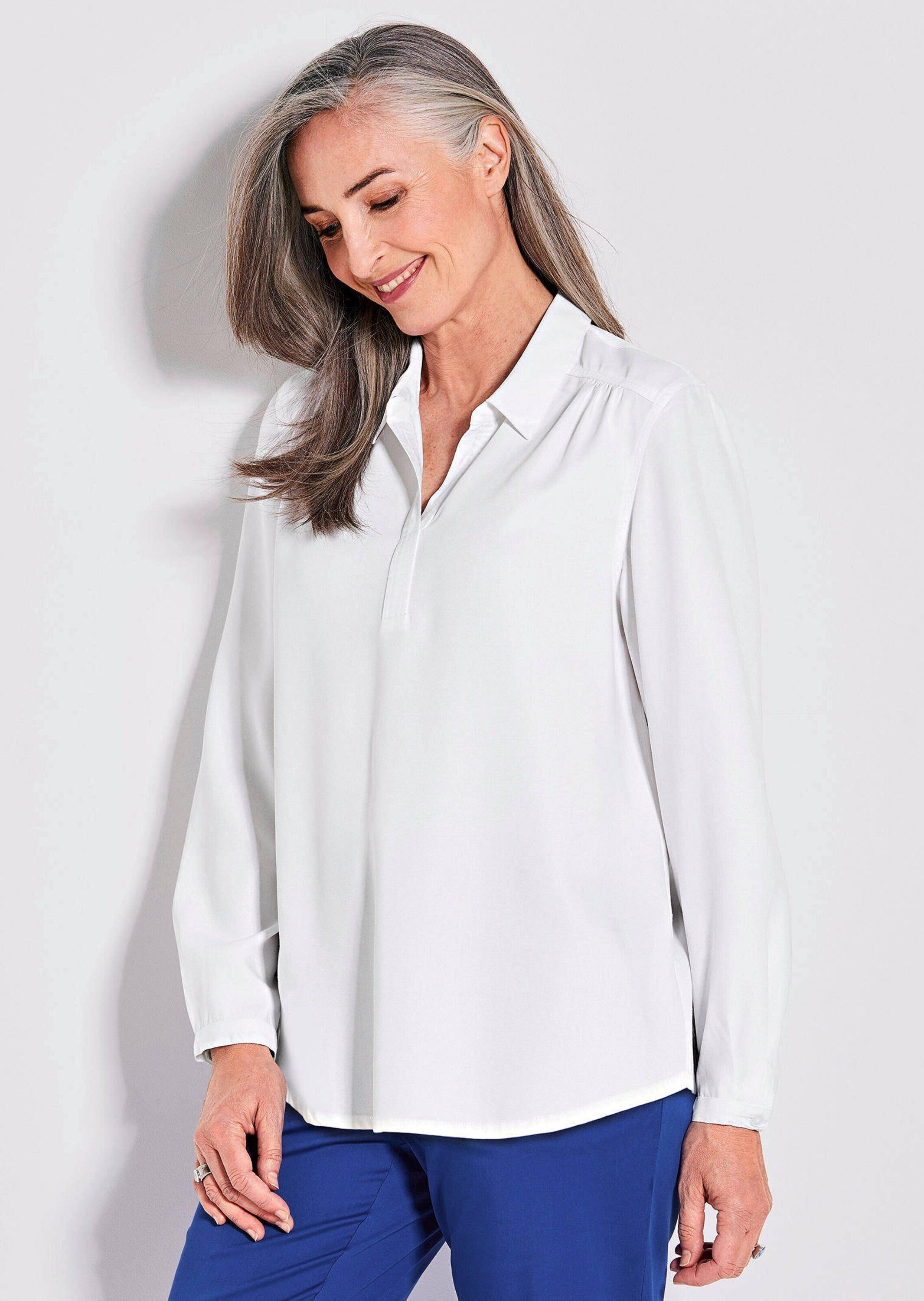 GOLDNER Hemdbluse Elegante Viskosebluse mit Hemdkragen Fließende, eng-anliegende Bluse mit klassischem Hemdkragen
