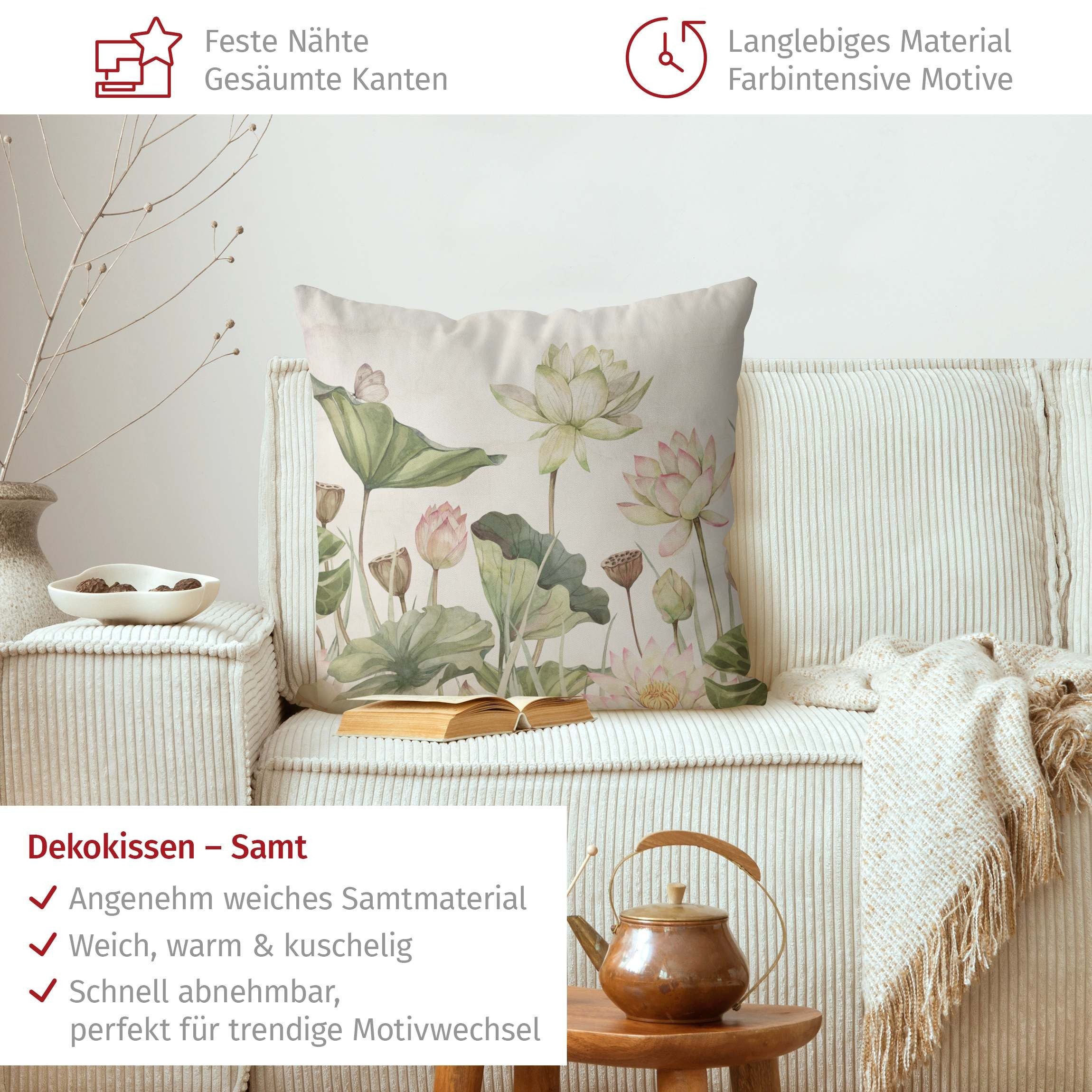 Bilderdepot24 Dekokissen drinnen Kissenhülle/ Sofakissen/ Zierkissen Kissenhülle grün Blumen Tr, Bezug Aquarell mit / ohne Füllung Zierkissen Outdoor Sofa Bett