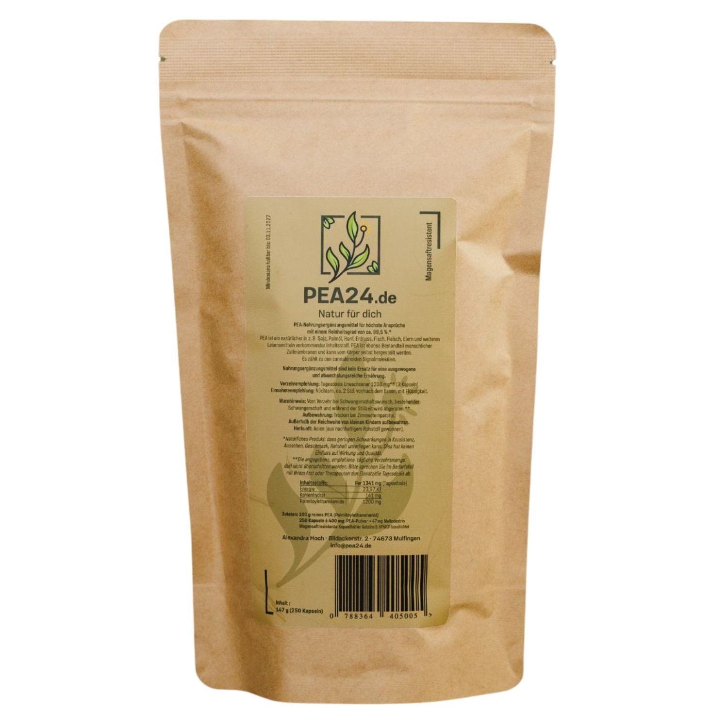 PEA24 PEA (Palmitoylethanolamid) Kapseln magensaftresistent 250 Stück Kapseln, 100 g