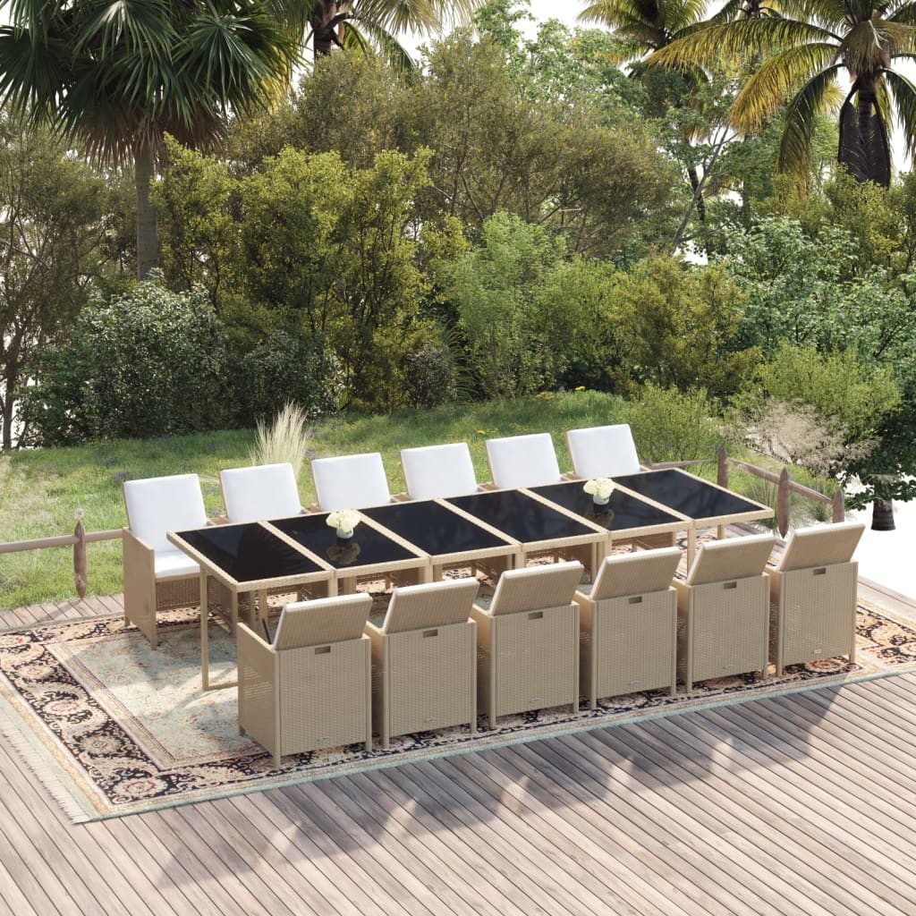 furnicato Garten-Essgruppe Poly Rattan Beige Schwarz 331x107x74 cm Tisch &