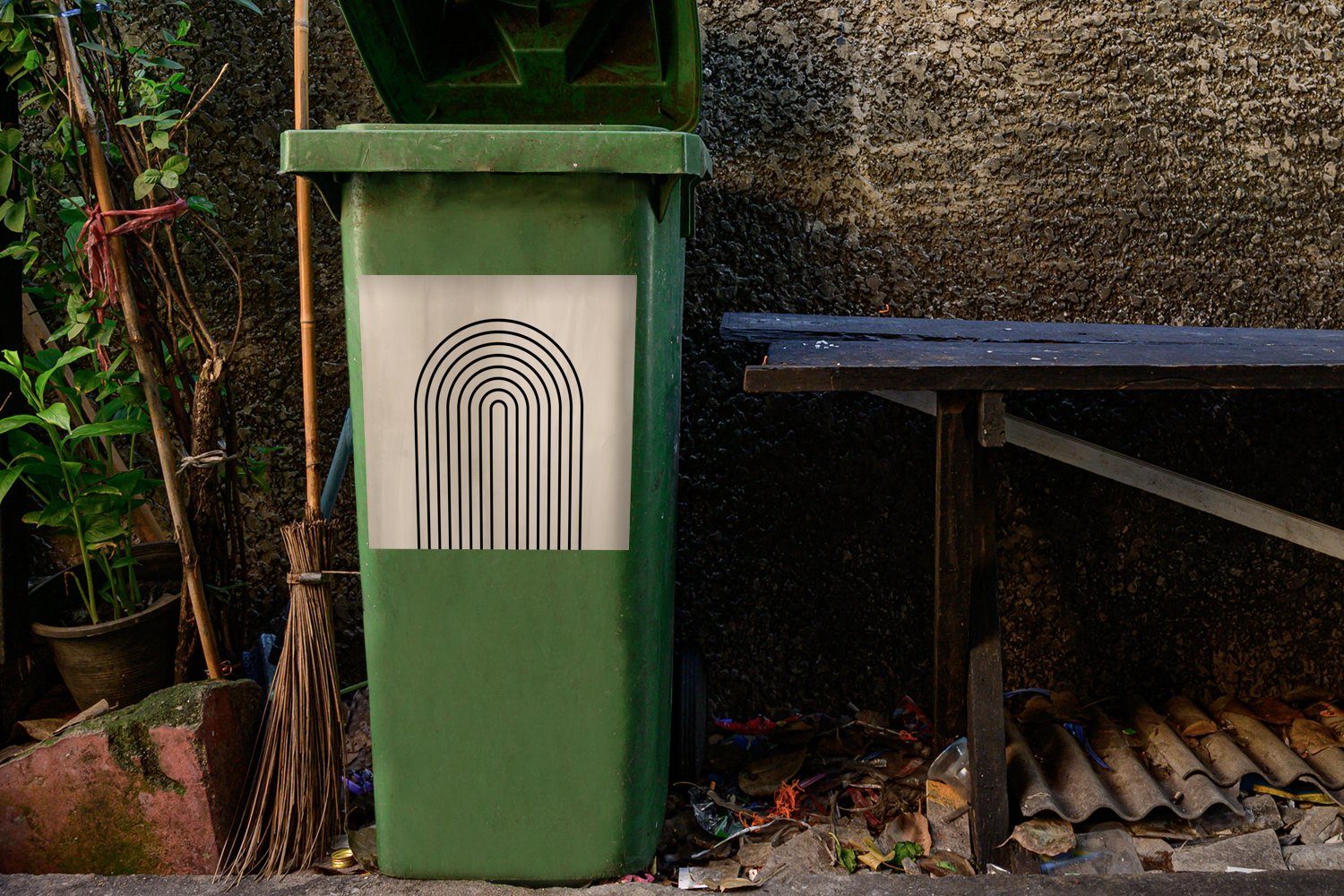 MuchoWow Sticker, Container, Abfalbehälter Mülltonne, St), Abstrakt Mülleimer-aufkleber, - Bogen Streifen - Wandsticker (1