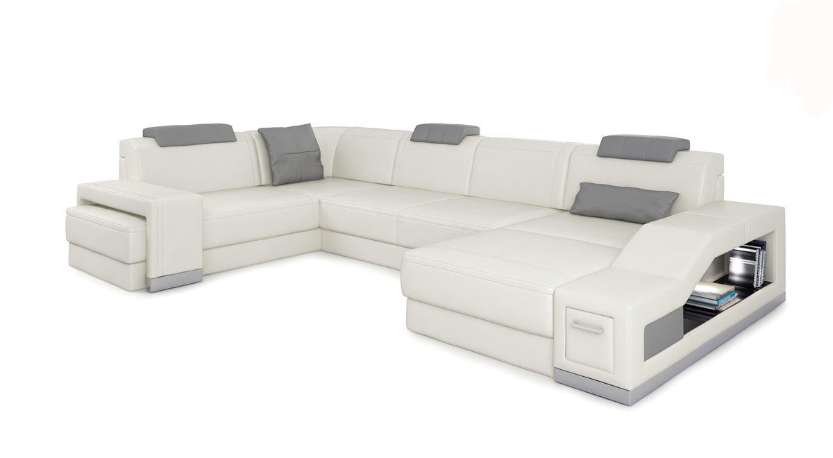 JVmoebel Ecksofa Wohnlandschaft Ecksofa U-form Eckcouch Sofa Couch Couchen Sofas, Made in Europe Weiß/Grau