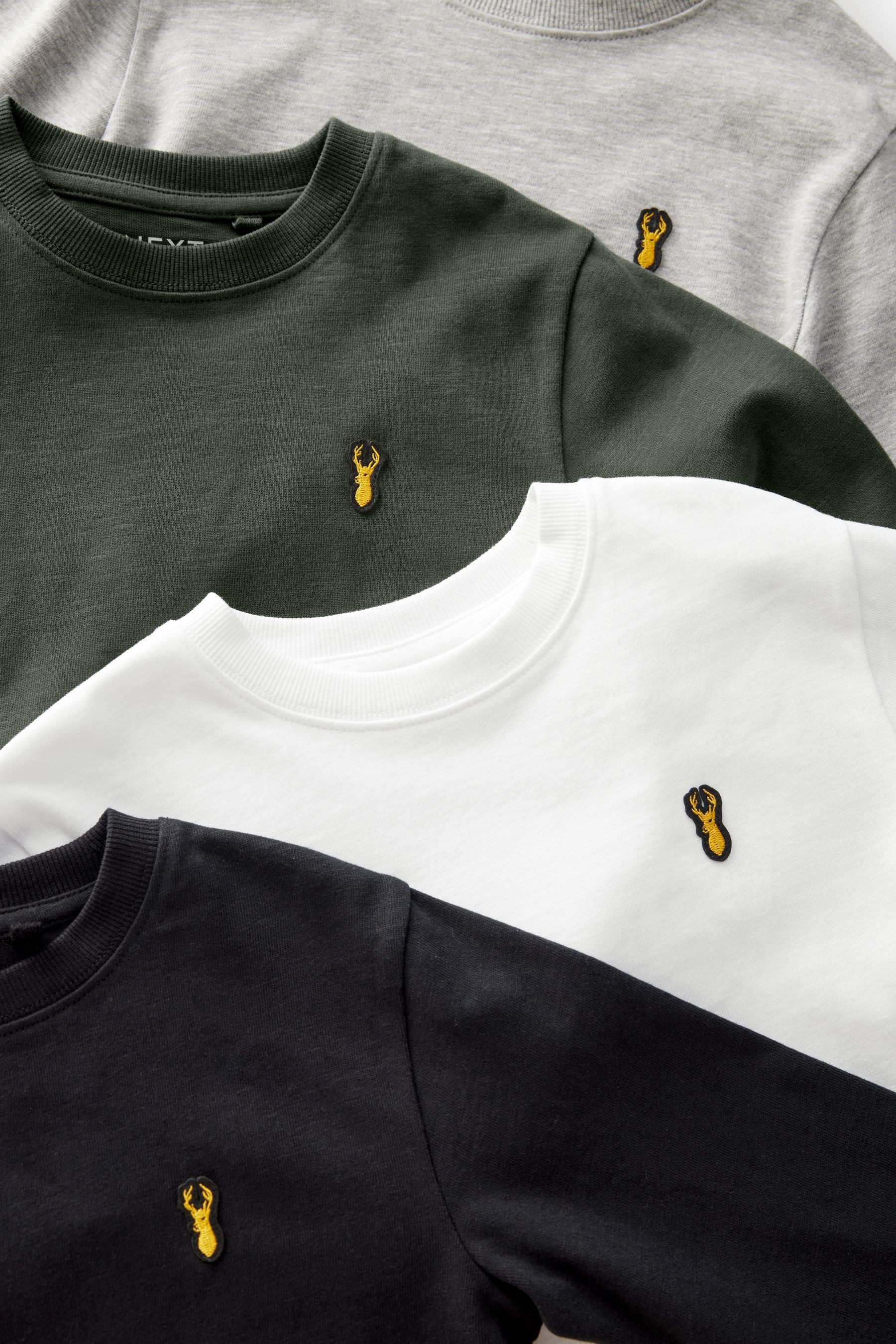 Next Langarmshirt 4 x Langarmshirts mit Hirschstickerei (4-tlg)