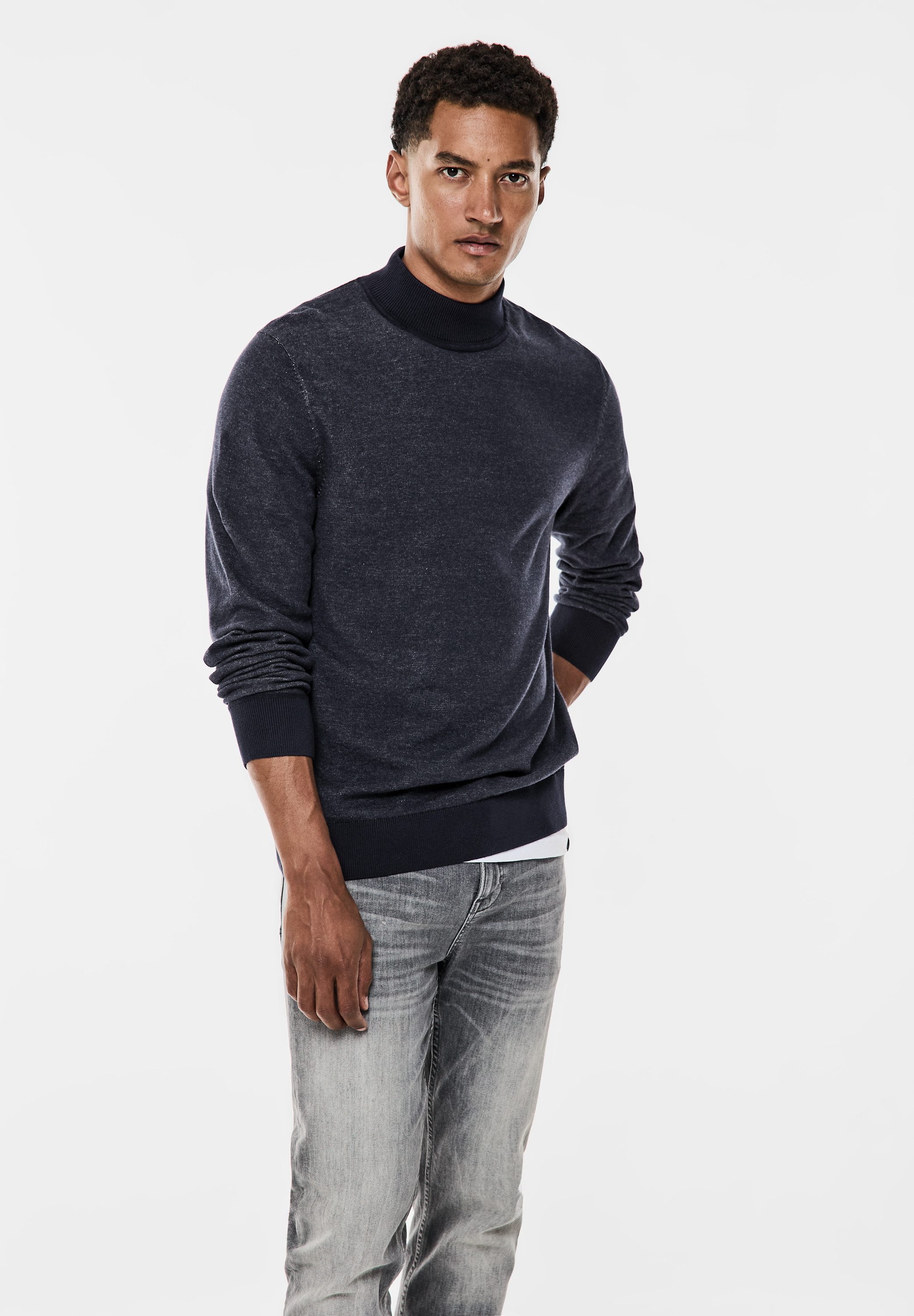 STREET ONE MEN Rollkragenpullover in Melange Optik