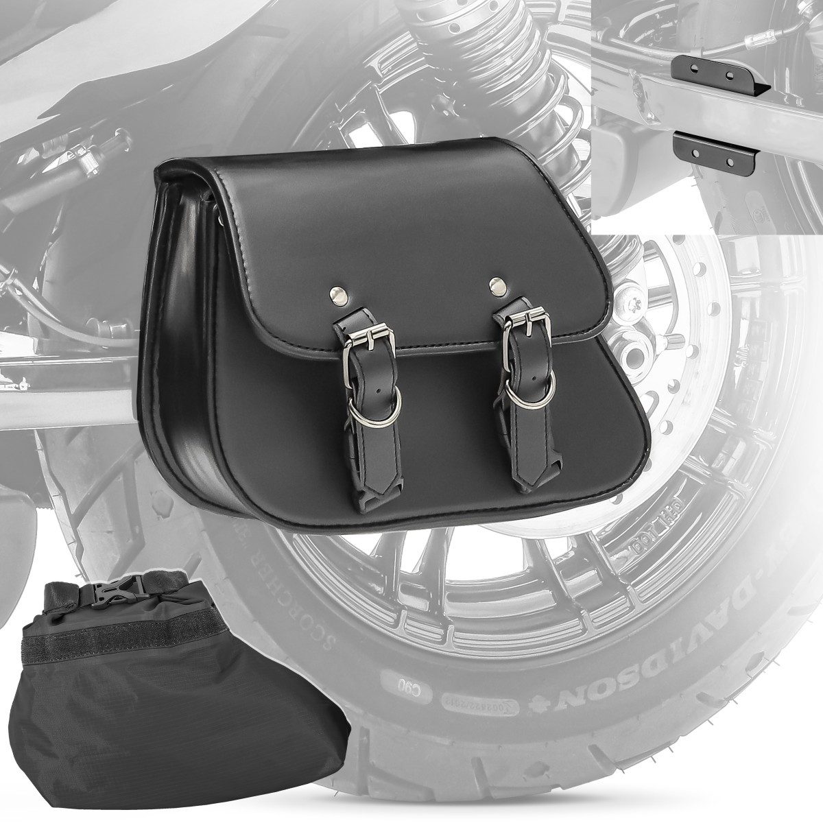 Craftride Satteltasche Schwingentasche mit Halter für Chopper / Custombikes 01-20 + Innentasc