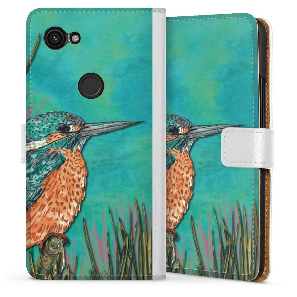 DeinDesign Handyhülle Tiere Vogel Malerei Kingfisher, Google Pixel 3a Hülle Handy Flip Case Wallet Cover Handytasche Leder
