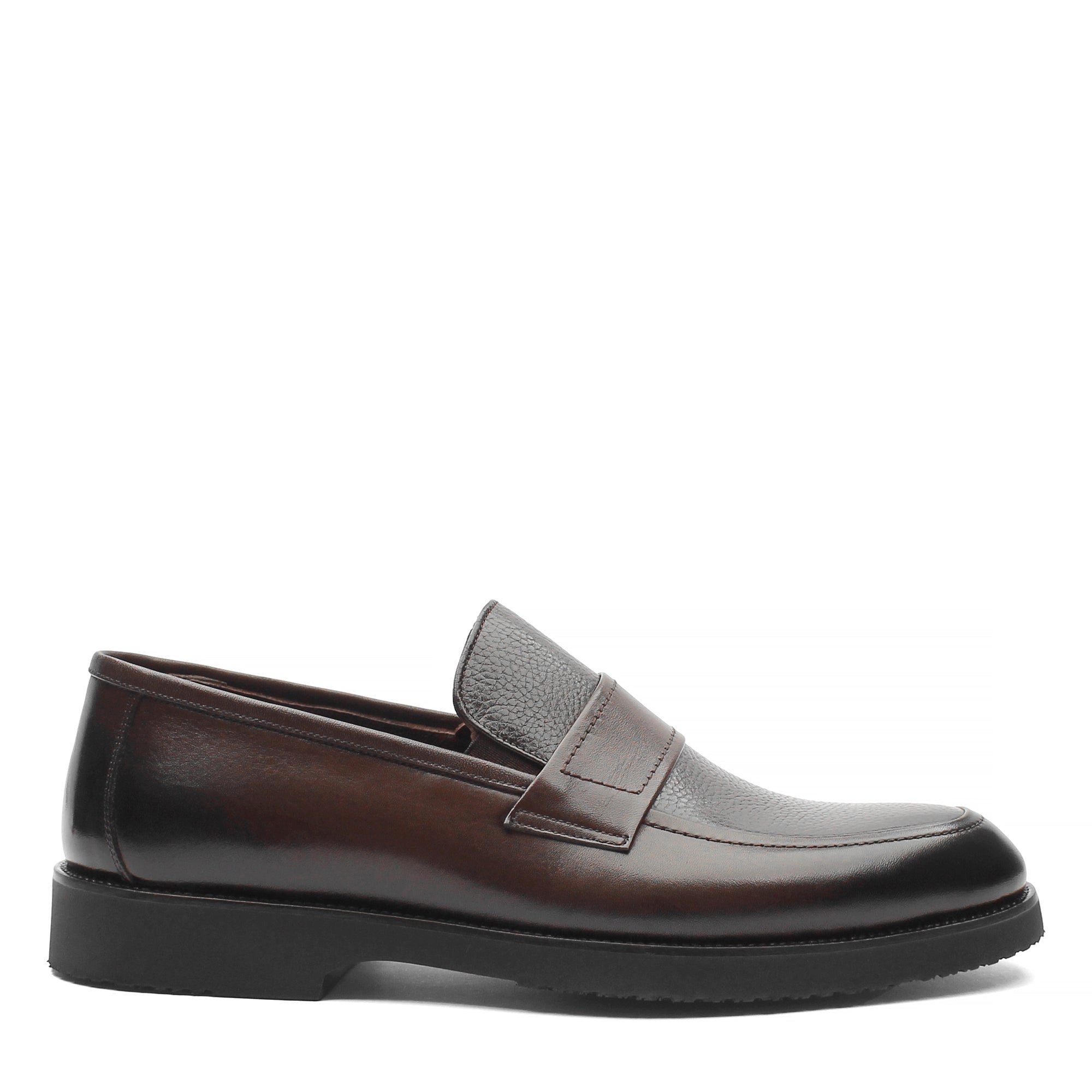 Celal Gültekin Loafer Blockabsatz Plateau Glattleder Herren Loafer Glattleder, Echtleder-Futter & Decksohle, Braun, 40