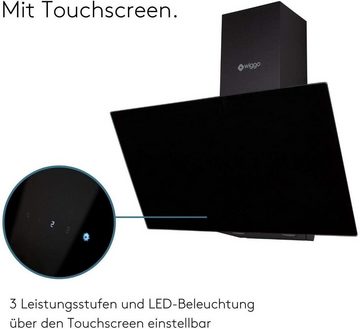 wiggo Kopffreihaube Dunstabzugshaube 60cm kopffrei, Abluft Umluft Dunstabzug 300m³/h - LED Touch-Display 3 Stufen