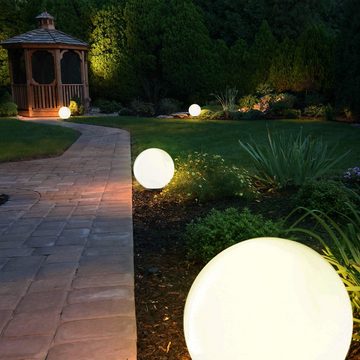 SellTec Gartenleuchte Kugelleuchte Kugellampe KIRA, IP44 spritzwassergeschützt, ohne Leuchtmittel, Gartenlampe, Außenleuchte Erdspieß, opal weiß