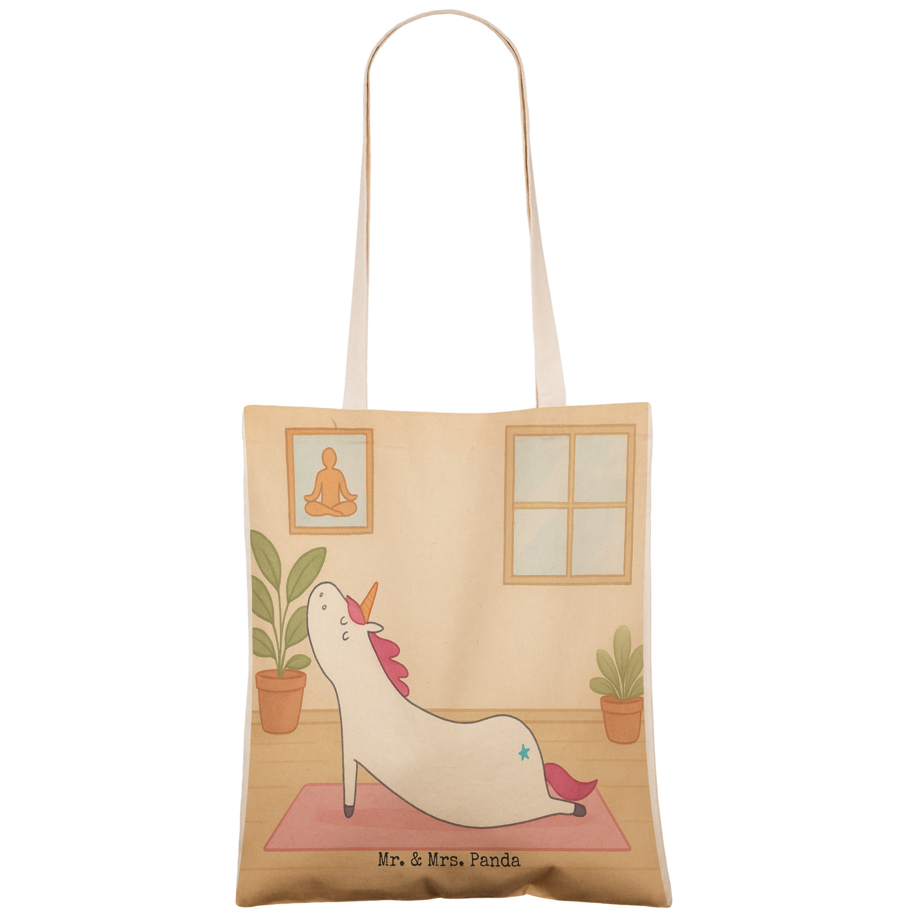 Mr. & Mrs. Panda Tragetasche Einhorn Yoga Design, Tote Bag, Weiß, Einkaufstasche, Lustig, Unicorn, (Packung), Süß Einhörner Tragetasche Mit Spruch