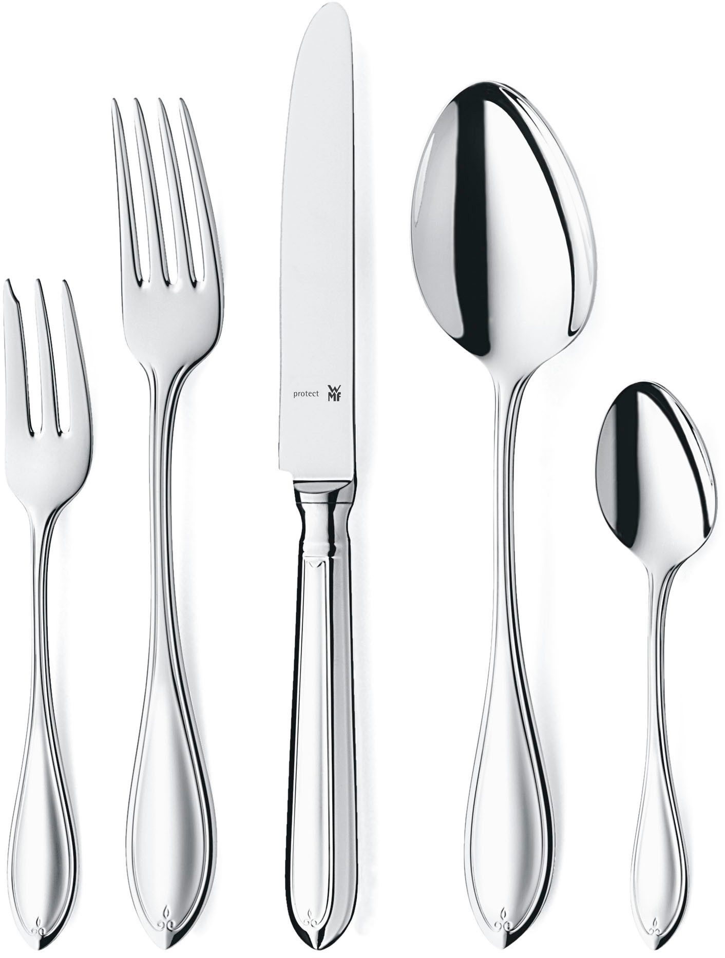 WMF Besteck-Set Premiere in klassisch-eleganter Optik, ergonomisch, Wellenschliff (30-tlg), 6 Personen, Cromargan® Edelstahl Rostfrei 18/10, spülmaschinengeeignet, optimale Schärfe, hochwertiger Besteckkasten