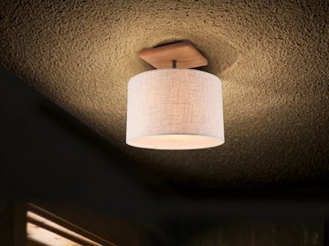meineWunschleuchte LED Deckenleuchte, Mitgeliefertes Leuchtmittel ist extern über Hausinstallation dimmbar, LED wechselbar, Warmweiß, Holz-lampe Lampenschirme Stoff-lampe rund über-n Esstisch Beige, Ø35cm