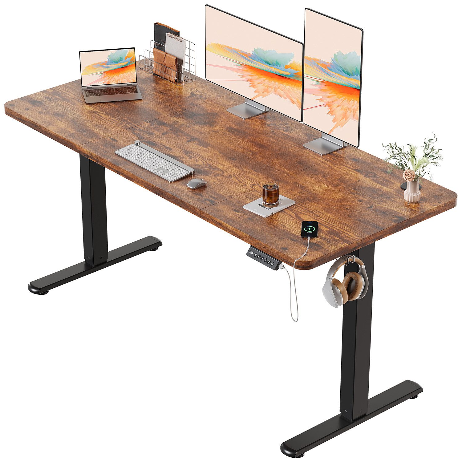 HOMALL Schreibtisch Schreibtisch Höhenverstellbarer mit Gedächtnis und Sitzerinnerung (2-lagige Höhenverstellung mit sitzender Erinnerungsfunktion und USB-Ladeanschluss)