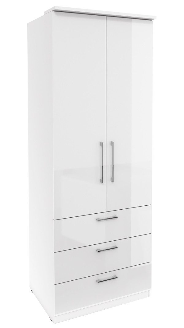 Helvetia Kleiderschrank Olvera (1 Kleiderschrank, 1-St., Kunststoffgriffe ohne Beleuchtung) 80x64x216cm weiß / weiß Hochglanz 1 Teilig