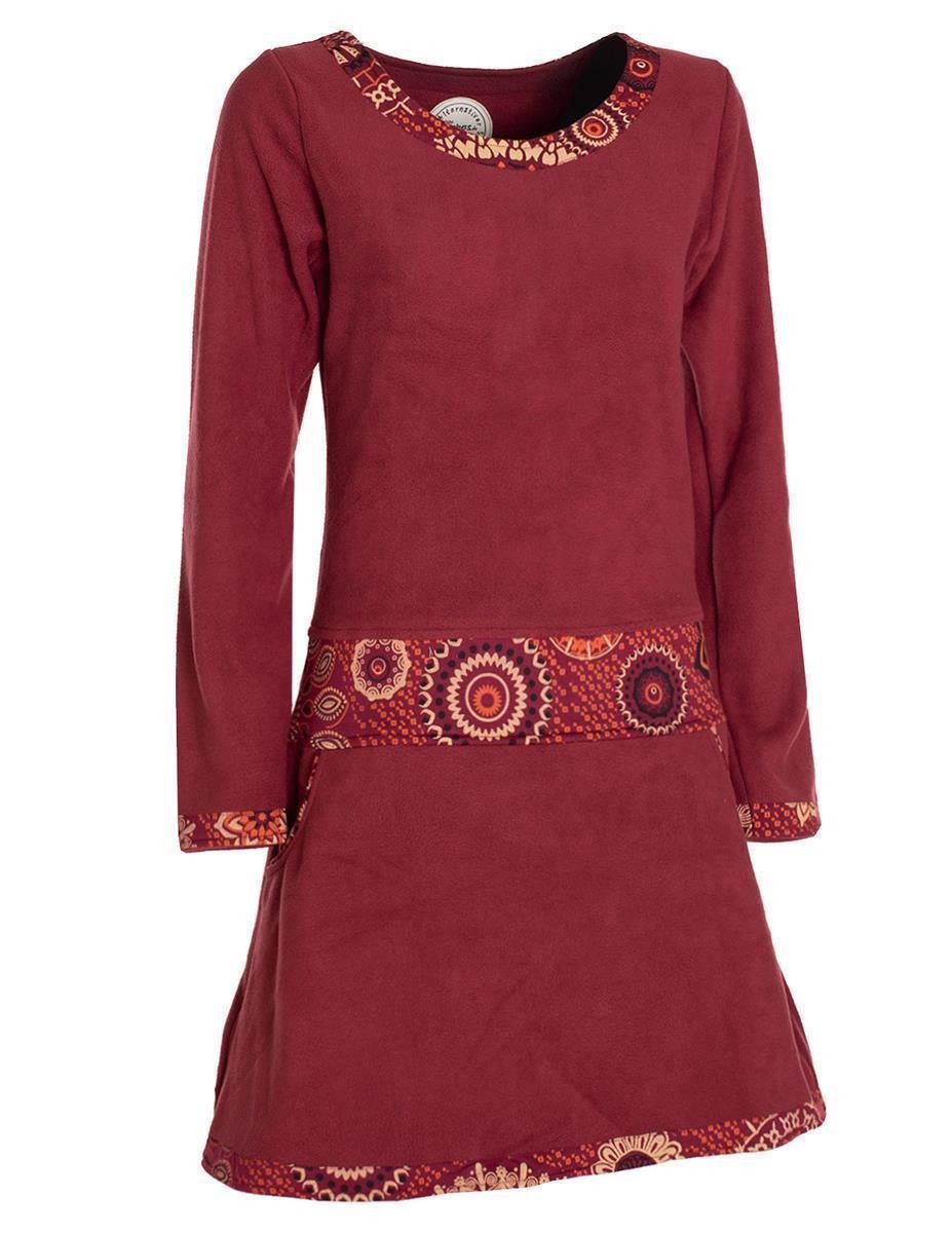 Vishes Midikleid Extra warmes Winterkleid Damen Langarm Kleider Sweatkleid Fleece Elfen, Hippe, Boho, Goa Style