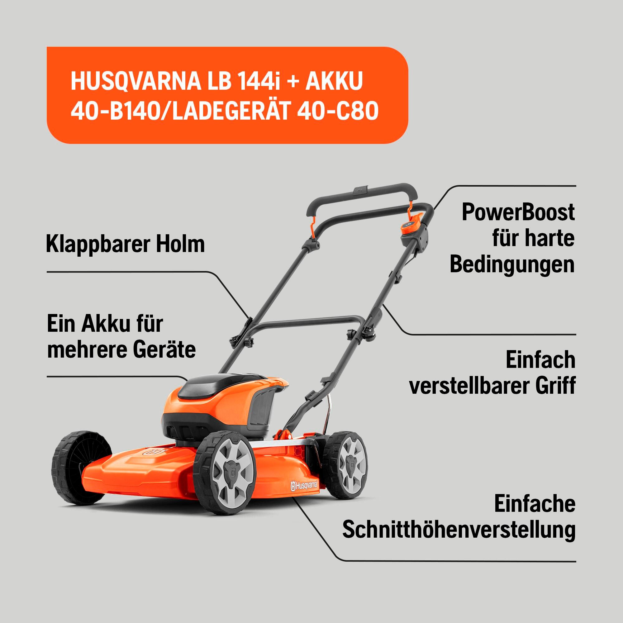 Husqvarna Akkurasenmäher LB144i Bare, 44cm Schnittbreite, 36V, BioClip® Mulchfunktion, PowerBoost