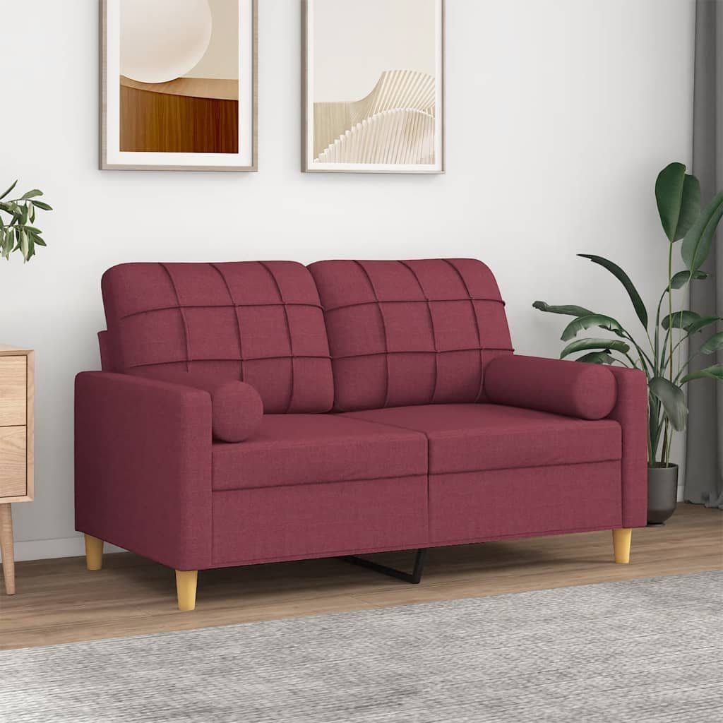 vidaXL Sofa 2-Sitzer-Sofa mit Zierkissen Weinrot 120 cm Stoff