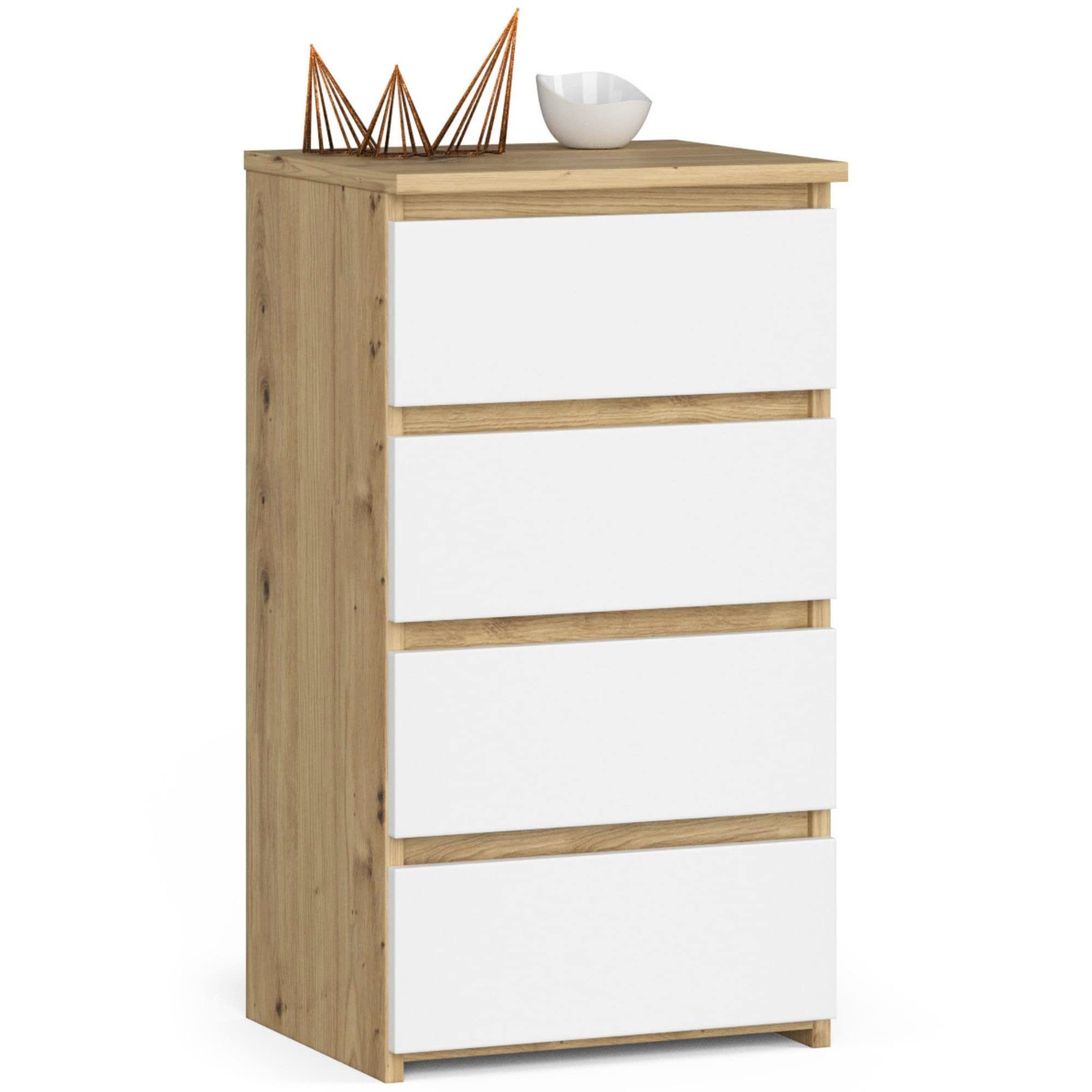 Milord FURNITURE Kommode mit 4 Schubladen 40 cm breit Holz Schrank B40xH74xT35 cm (Highboard Anrichte Schlafzimmer Wohnzimmer Flur Büro Organizer)