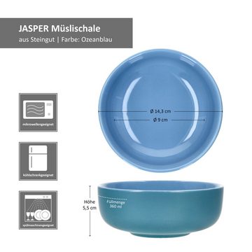 Ritzenhoff & Breker Müslischale Ritzenhoff 4x Jasper Schale Ø14,3cm Ozeanblau 360ml Steingut 6 Pers., Steingut