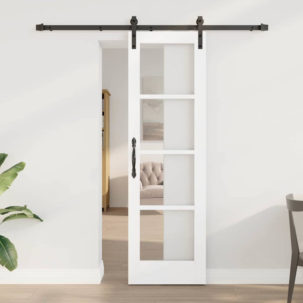 furnicato Schiebetür ORKDAL 61 x 198,5 cm Weiß und Schwarz, Platzsparende Glasschiebetür mit Schiene für dein Schlafzimmer