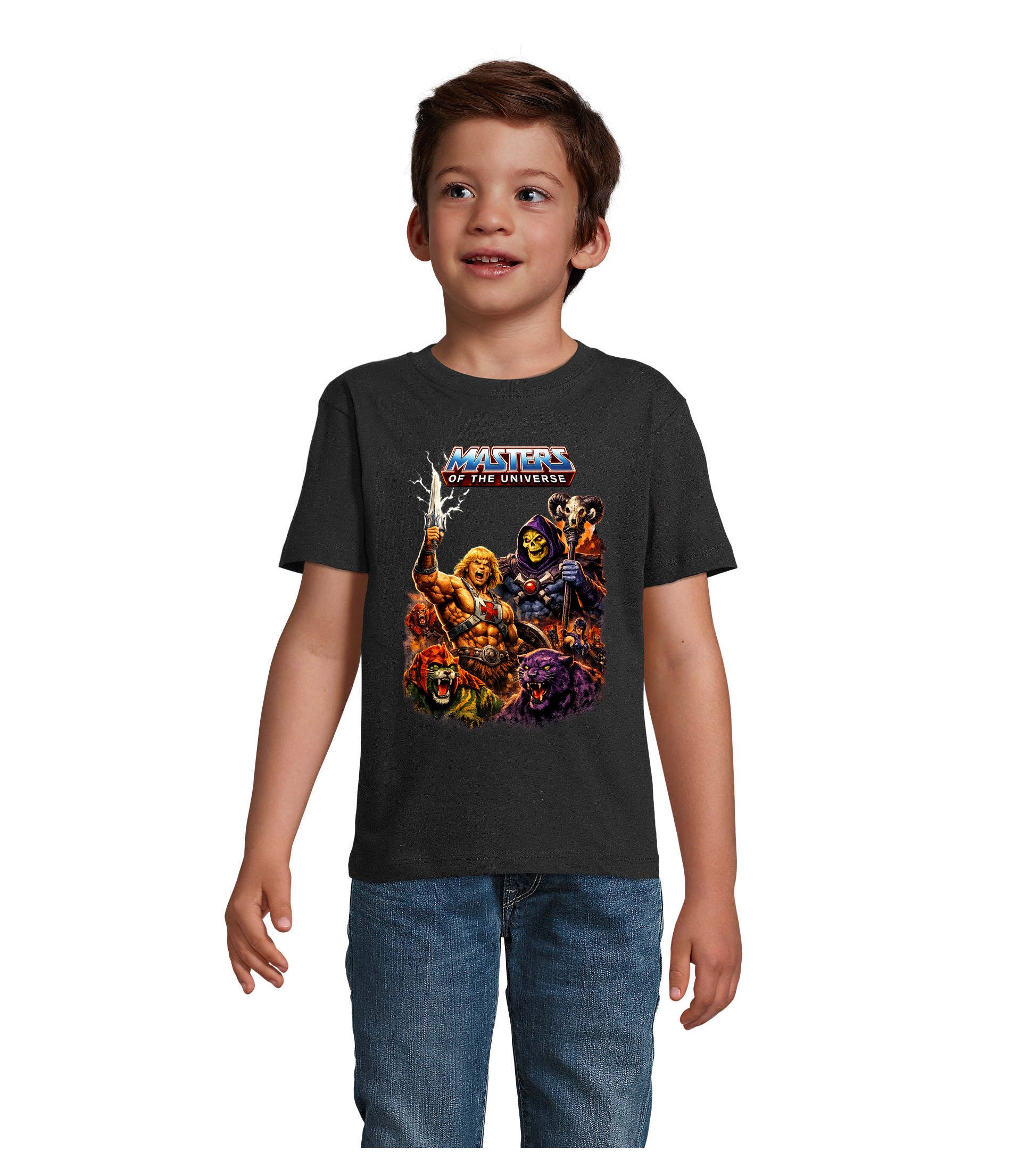 Blondie & Brownie T-Shirt Kinder T Shirt He Man MOTU Retro 80s Krieger Totenschädel Motiv (Einzelartikel) Eternia Retro Krieger Kinder Shirt Edition