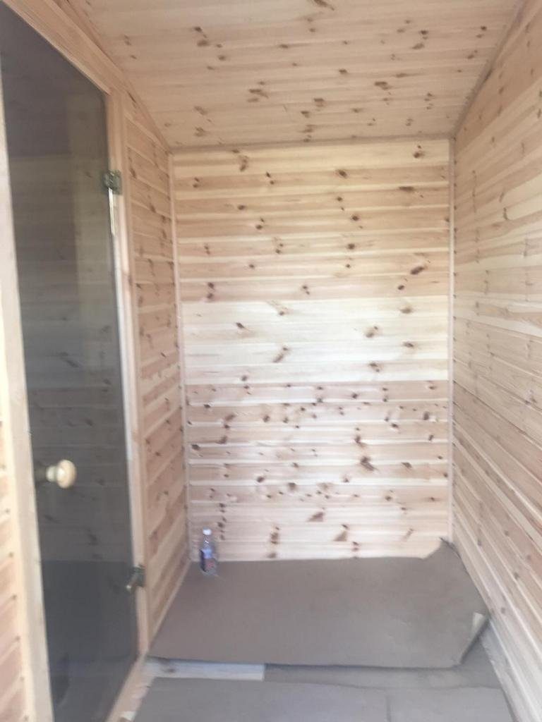 JVmoebel Saunahaus Sauna Holzsauna Fasssauna Außensauna BxTxH: 340 x 230 x 258 cm, BxTxH: 340 x 230 x 258 cm, (1-St., Trockensauna) Made in Europa