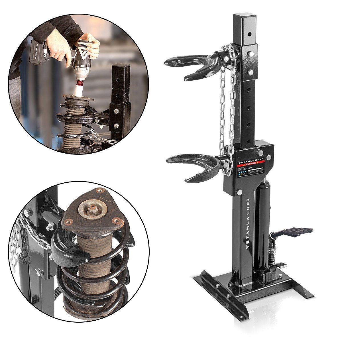 STAHLWERK Montagewerkzeug Hydraulischer Federspanner HSC-820 ST, B: 33 cm, L: 35 cm, (Set, 5-tlg., Einzelartikel), Robust, verschleißfest und langlebig
