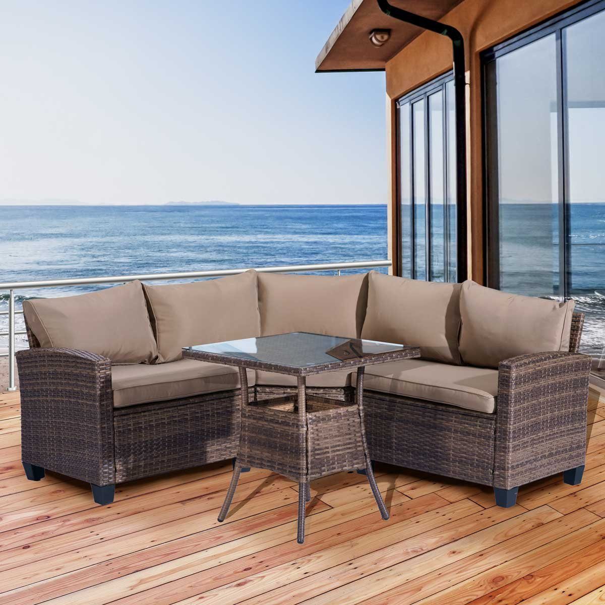 BRAST GartenEssgruppe Polyrattan Balkon Möbel BALCONY braun/beige