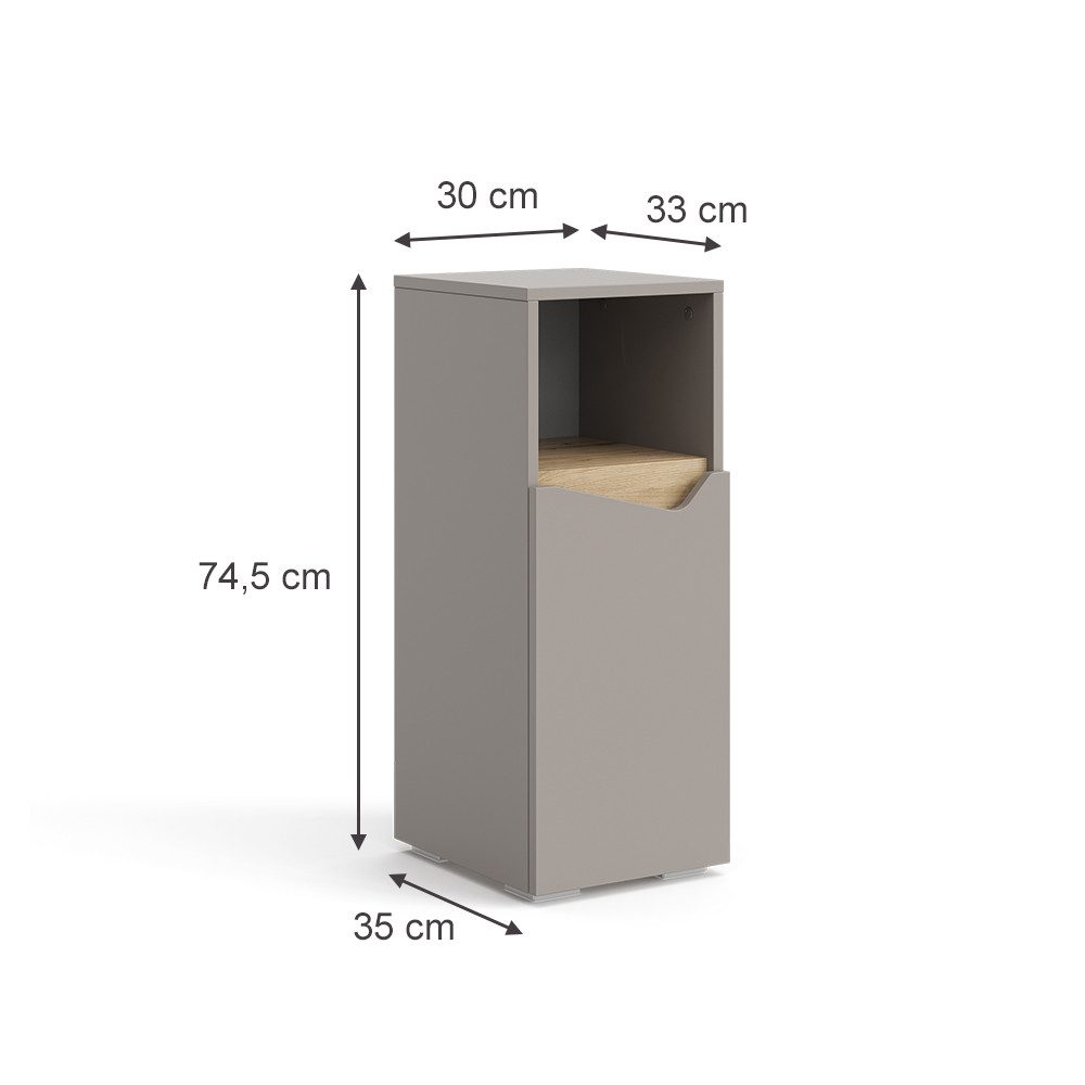 Vicco Midischrank Marelle, Greige/Greige, 30 x 74.5 cm mit Tür und offenem Fach (1-St)