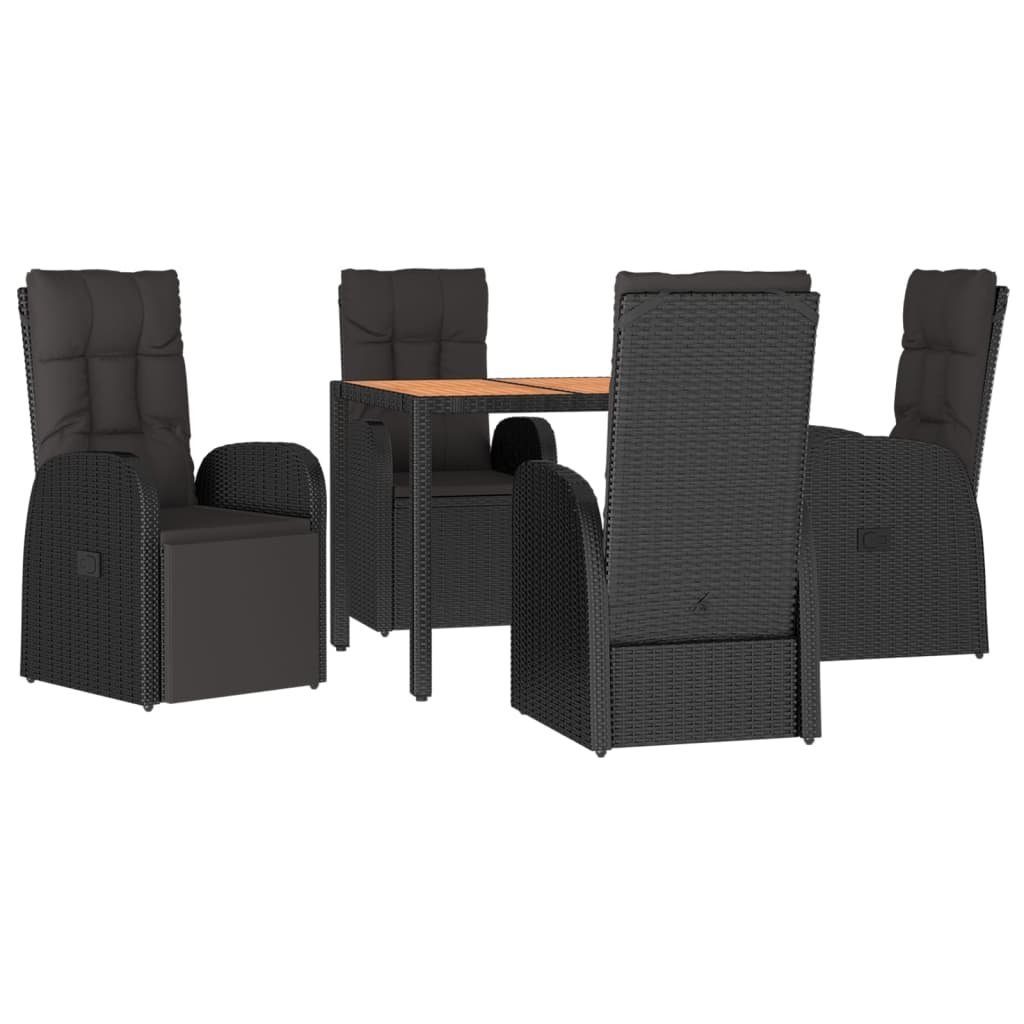 Garten-Essgruppe 5-tlg. Garten-Essgruppe mit Kissen Schwarz Poly Rattan