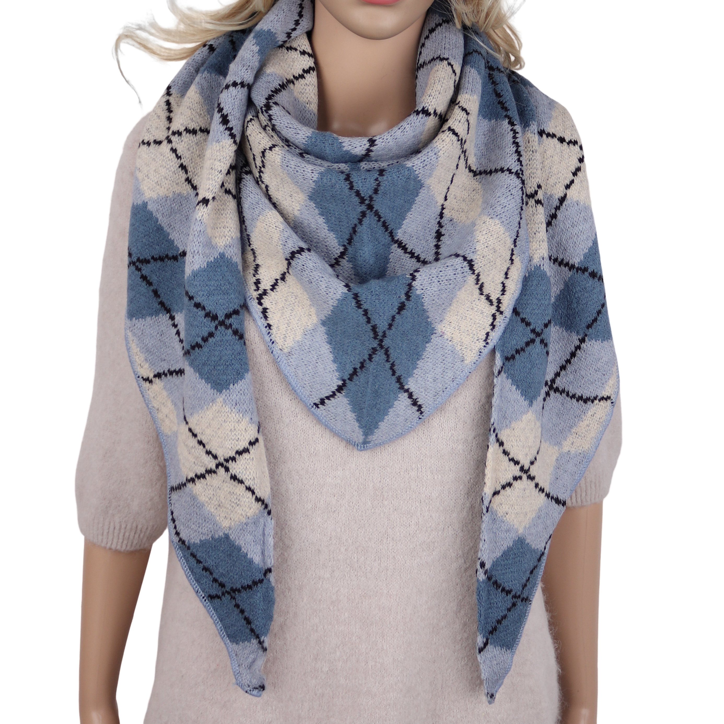 MIRROSI Dreieckstuch Damen Winterschal 180x65 cm – weicher Strickschal mit Rautenmuster, (Neue Kollektion Herbst/Winter 2026), weicher …