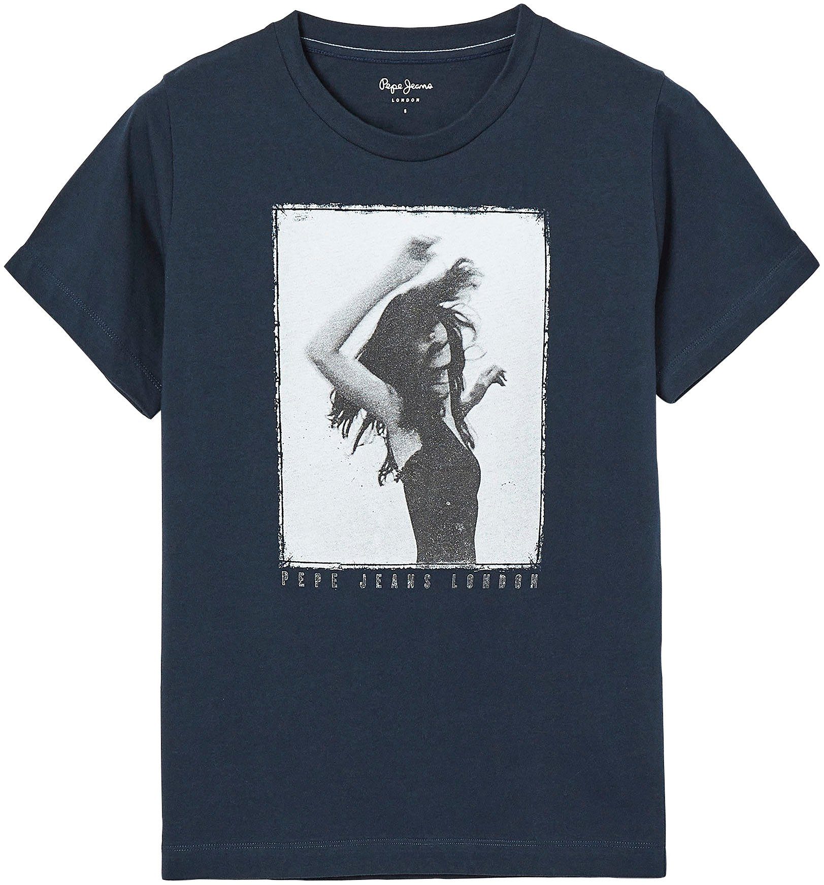Pepe Frontprint tollem SONYA T-Shirt Jeans Passform figurbetonter mit und in 594DULWICH markentypischem