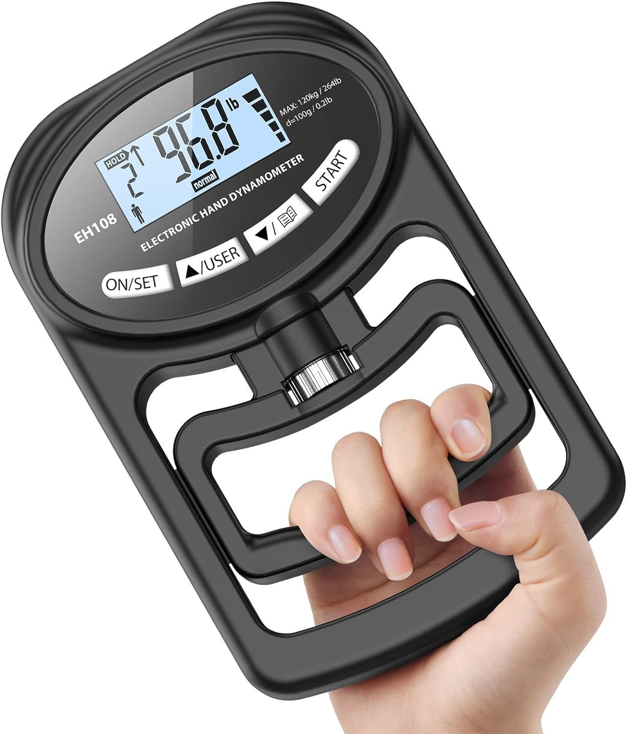 Dynamometer, Hand kg lbs/180 LCD-Bildschirm, mit Handmuskeltrainer Schwarz 100 DOPWii Handkraftmessgerät
