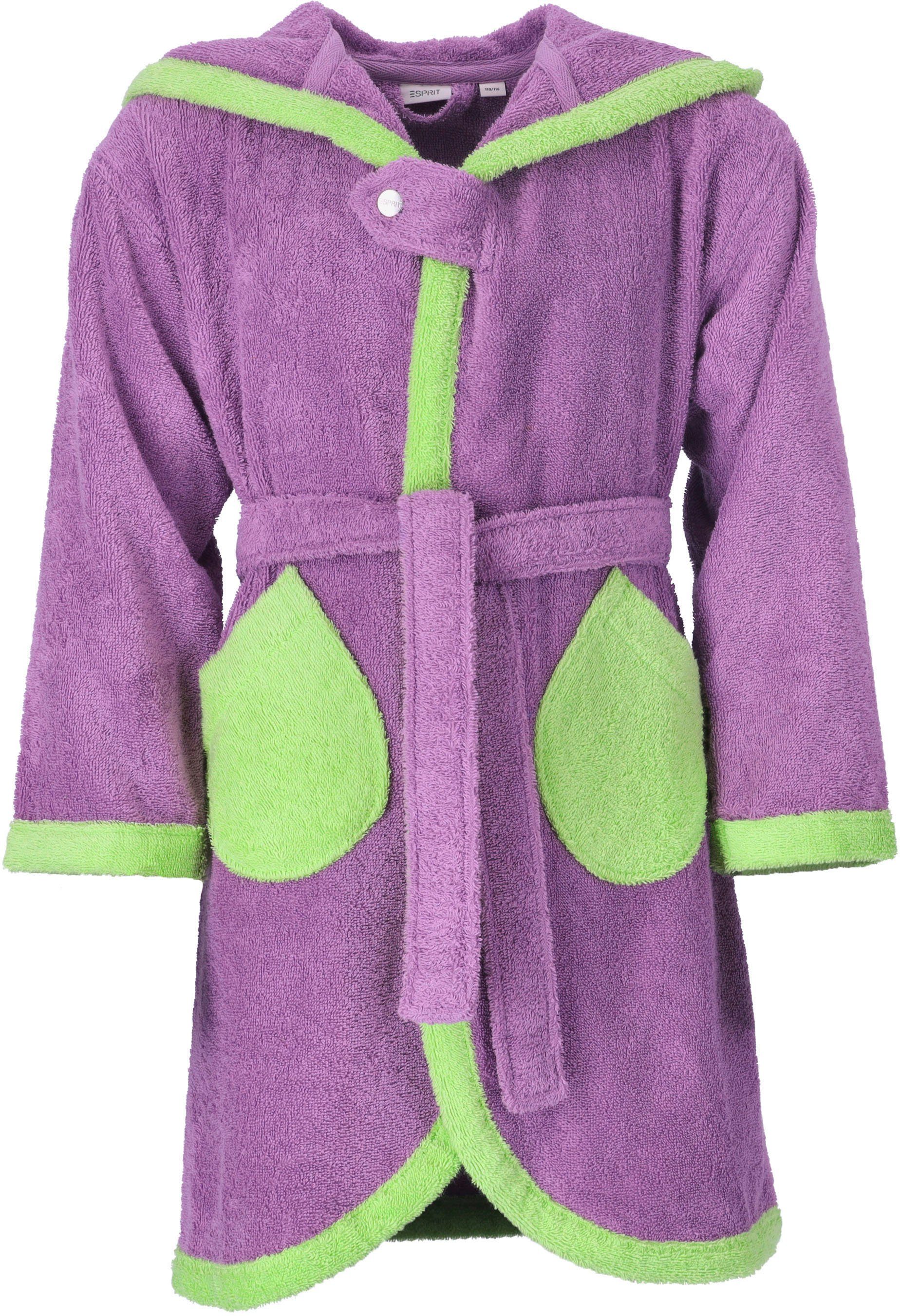 Esprit Kinderbademantel Little Joy, Kurzform, Webfrottier, Kapuze, Gürtel darc lilac