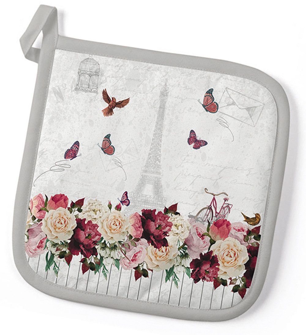 Ambiente® Topflappen Romantic Paris, (1-tlg., 1-teilig), hitzebeständig wattiert Pfannen Untersetzer ca.20x20cm